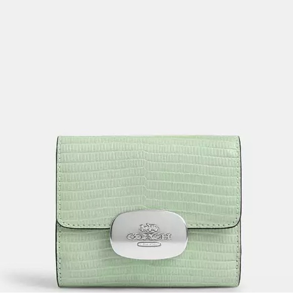 FOR ELANA💚COACH💚 Eliza Silver/Pale Green Small Wallet/NWT - Picture 1 of 10